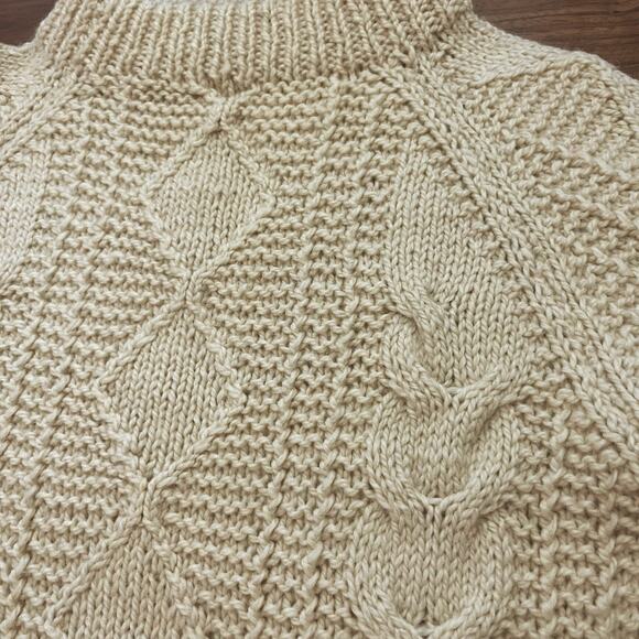 Fisherman Sweater Unisex Size M Crewneck Cable Knit Diamond Cream Wool Natural - Picture 3 of 9
